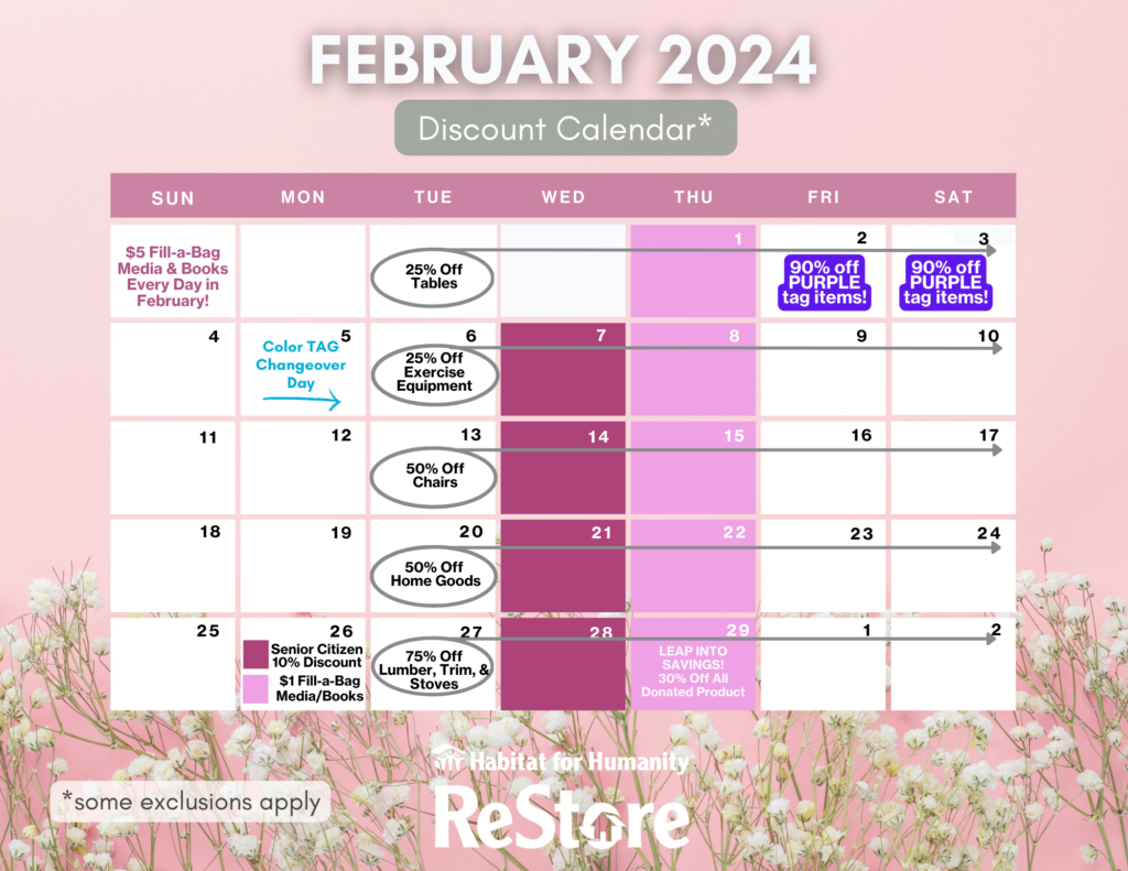 ReStore February Sales calendar.