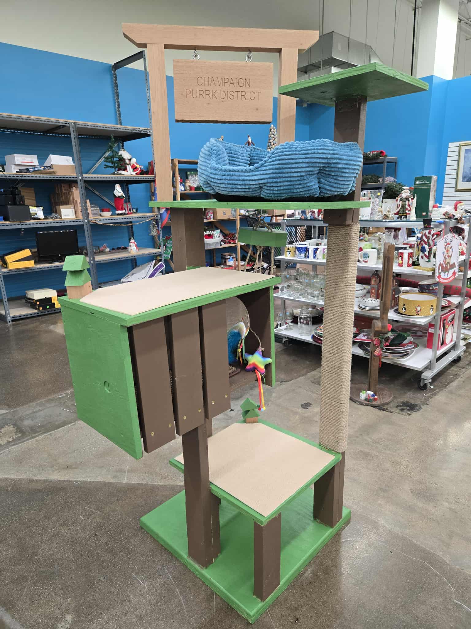 Champaign Park District - The Champaign Purrk District Cat Tree with Toys & Cat Bed